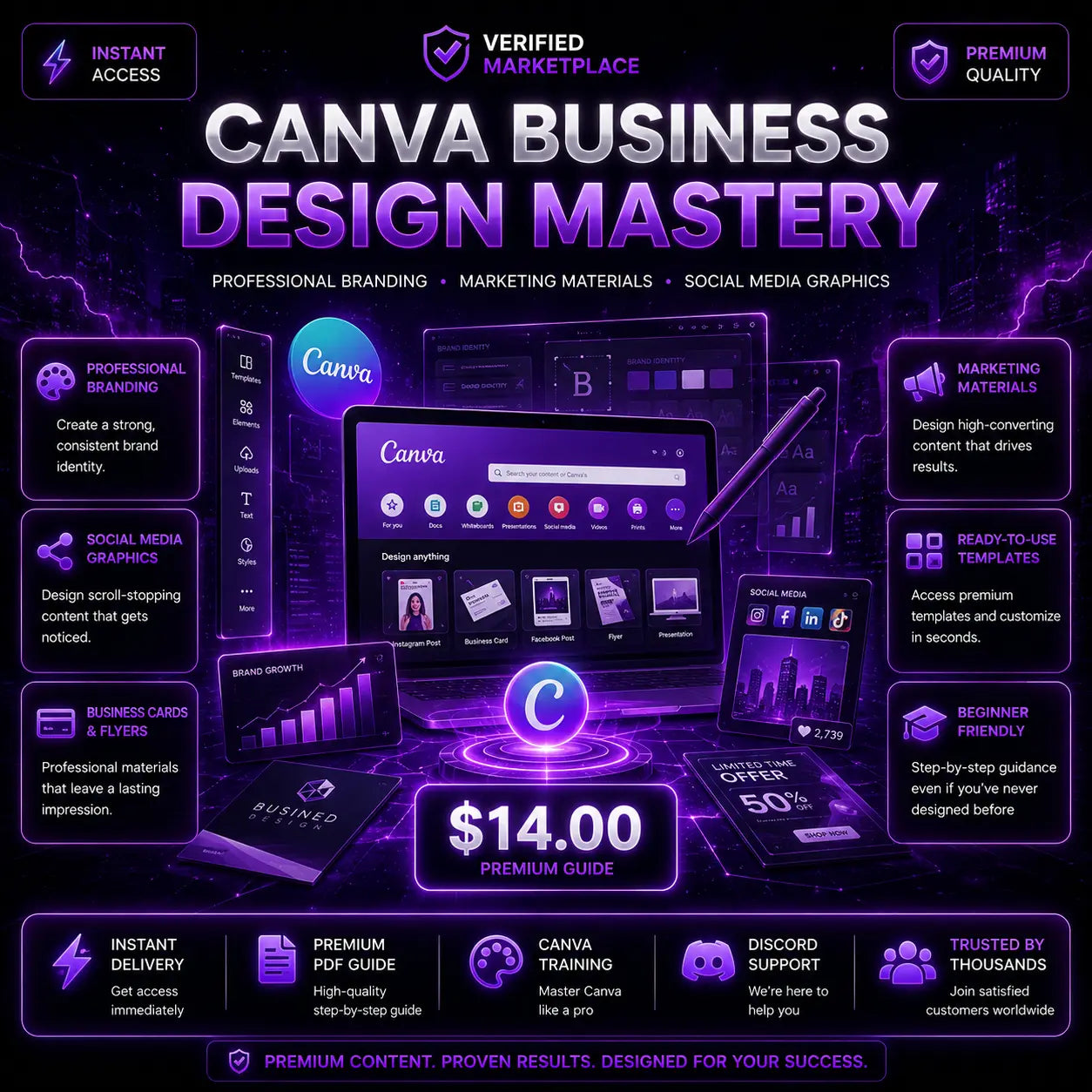 Canva business templates for marketing and brand design digital download by Digital Licences Store, featuring professional branding layouts.